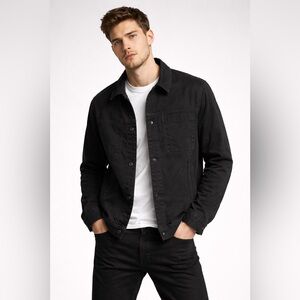 Helmut Lang Black Cotton Jacket Mens Minimalist Utility Snap Button Coat XXL